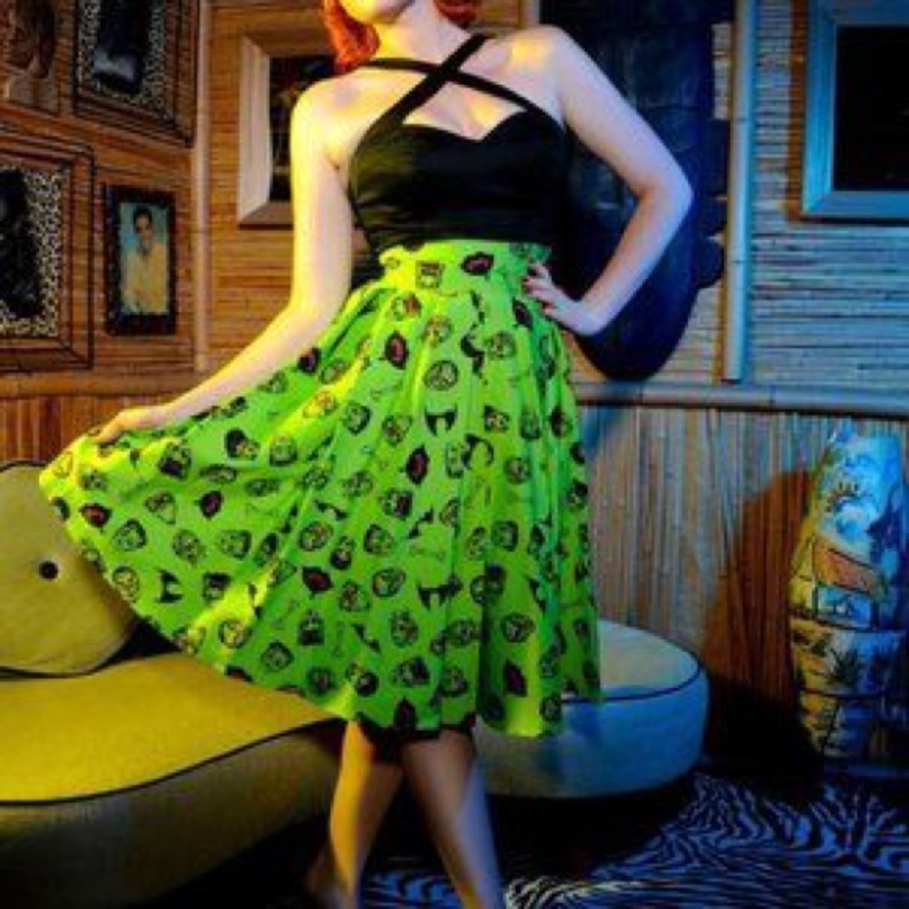 Deadly Dames Pinup Couture Monster mash print skirt